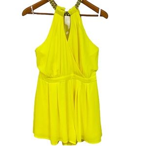ONE CLOTHING sz Medium Romper Sleeveless Sexy Choker Collar Bright Vivid Yellow